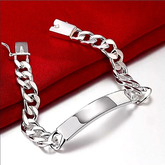 Nameplate ID Tag Sterling Silver Chain Link Curb Cuban Bracelet - Picture 8 of 12